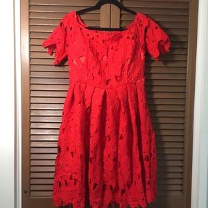 NWOT Red Off The Shoulder Flower Cut Dress